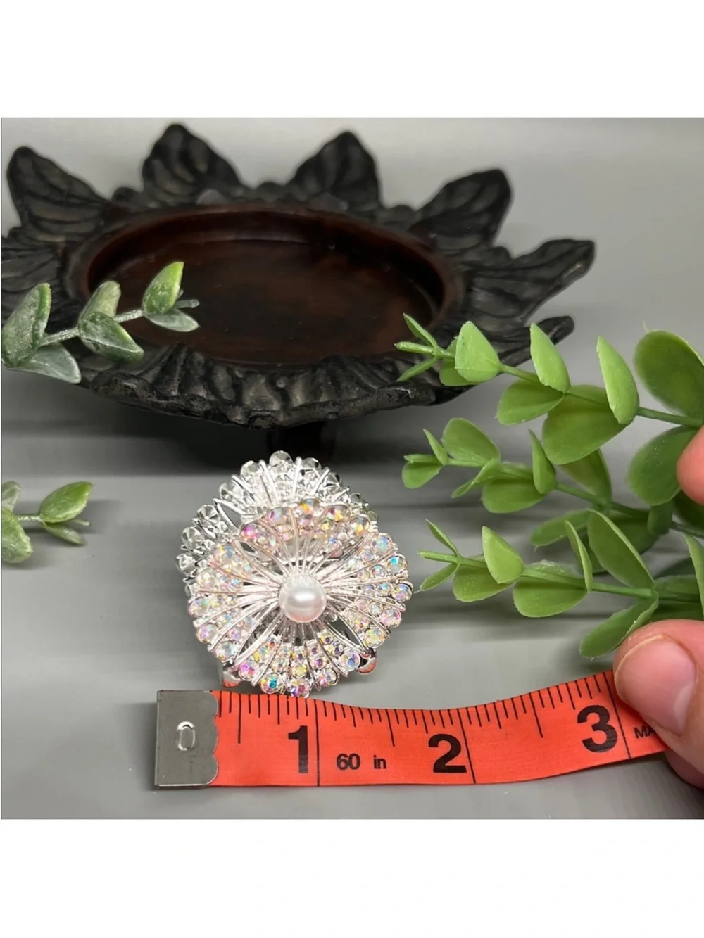 Silver Floral Crystal Hair Clip with Pearl Center FINAL PRICE DROP